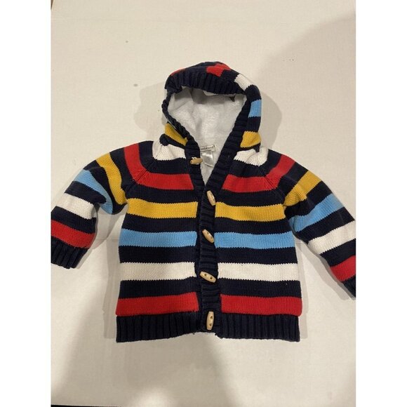 Colorful Striped Fleece Sherpa Lined Thick Knitted Sweater - Picture 1 of 4